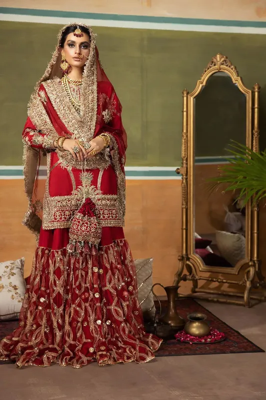 Erum Khan Begham Jaan Bridal Formals Red – view 1 – Poshaq