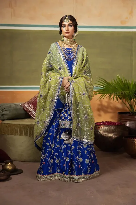 Erum Khan Begham Jaan Bridal Formals Green Raw Silk – view 1 – Poshaq