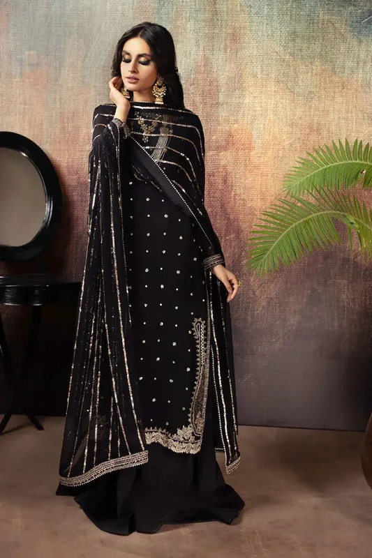 Erum Khan Begham Jaan Bridal Formals Black Chiffon – view 1 – Poshaq