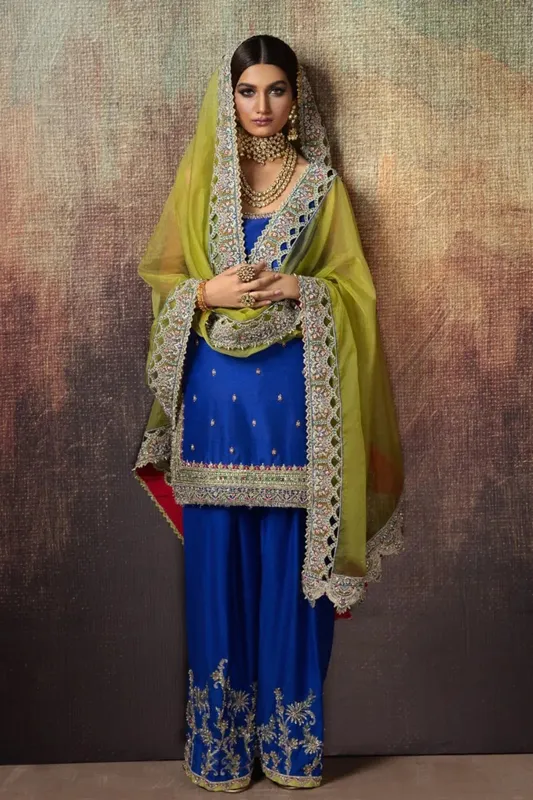 Erum Khan Begham Jaan Bridal Formals Blue Organza – view 1 – Poshaq