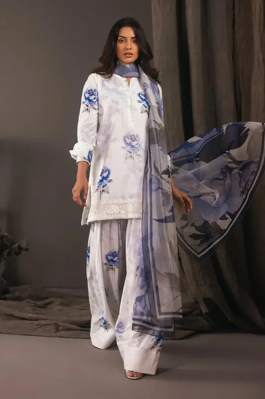 Erum Khan Beyond Basic White Georgette – view 1 – Poshaq
