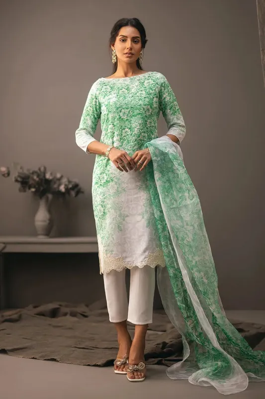 Erum Khan Beyond Basic White Georgette – view 1 – Poshaq