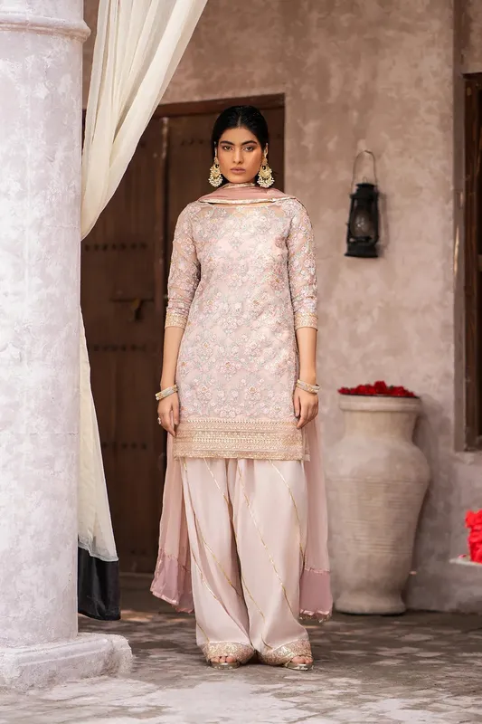 Erum Khan Sakhiyan Formals Pink Raw Silk – view 1 – Poshaq