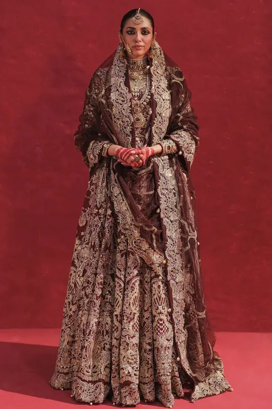 Erum Khan Laal Rang Maroon Raw Silk – view 1 – Poshaq