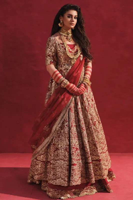 Erum Khan Laal Rang Maroon Raw Silk – view 1 – Poshaq