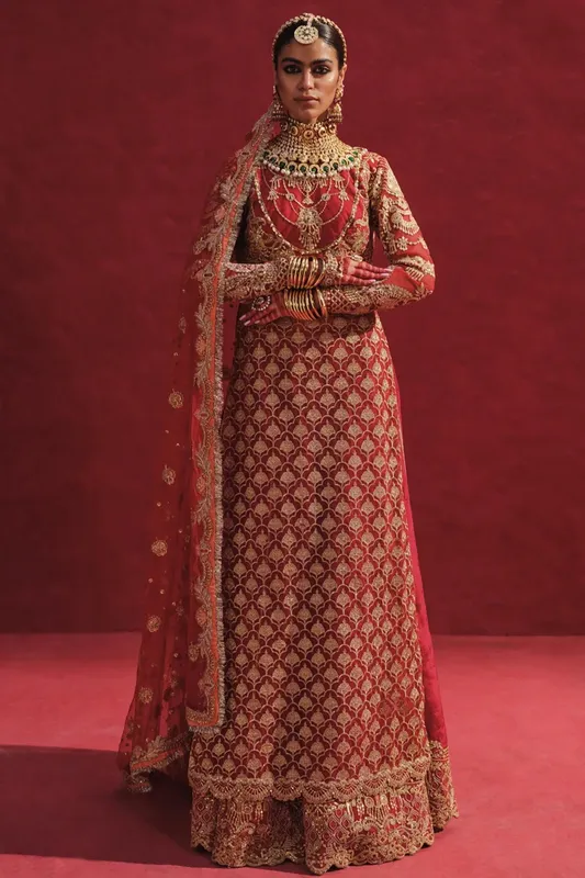 Erum Khan Laal Rang Red Raw Silk – view 1 – Poshaq