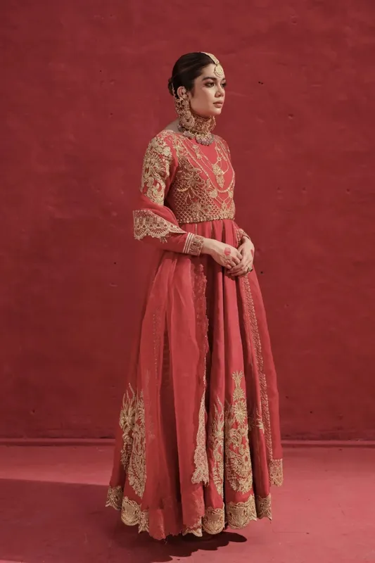 Erum Khan Laal Rang Red Raw Silk – view 1 – Poshaq