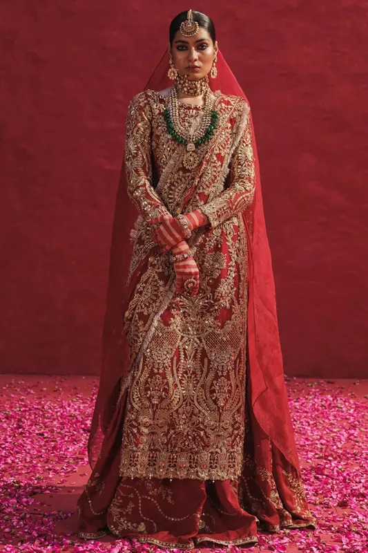 Erum Khan Laal Rang Red Raw Silk – view 1 – Poshaq