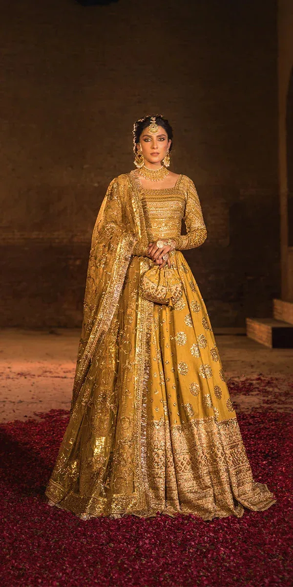 Erum Khan Jahan Wedding Formals Mustard Raw Silk – view 1 – Poshaq