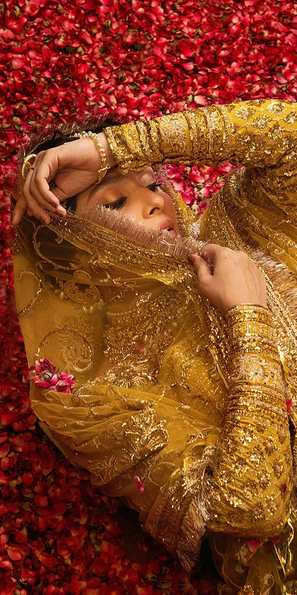 Erum Khan Jahan Wedding Formals Mustard Raw Silk – view 3 – Poshaq