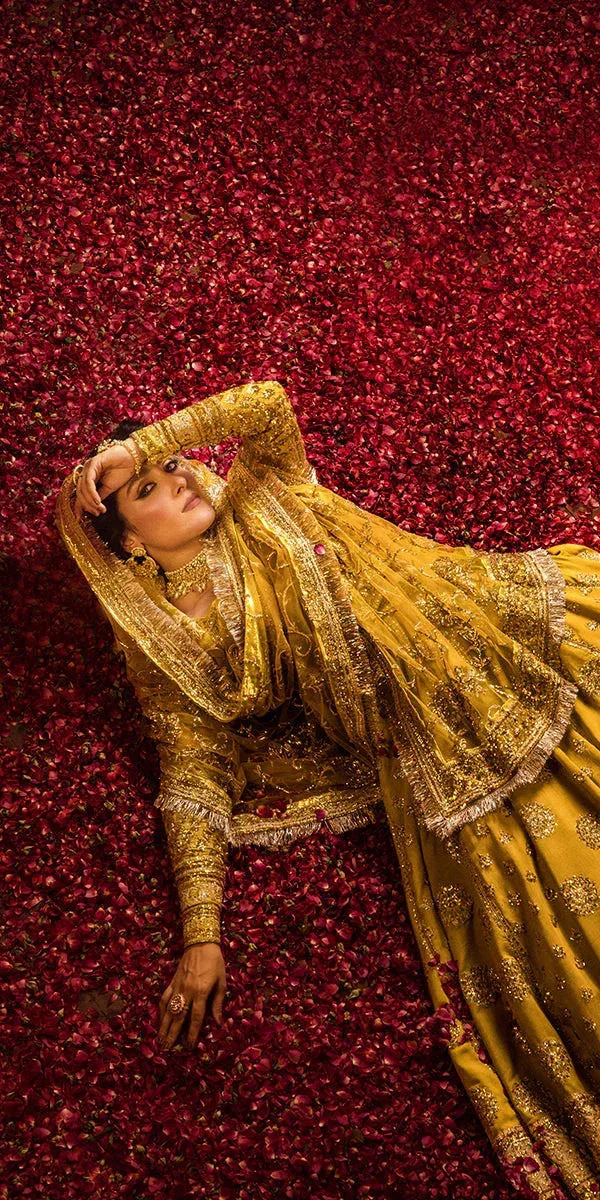 Erum Khan Jahan Wedding Formals Mustard Raw Silk – view 4 – Poshaq
