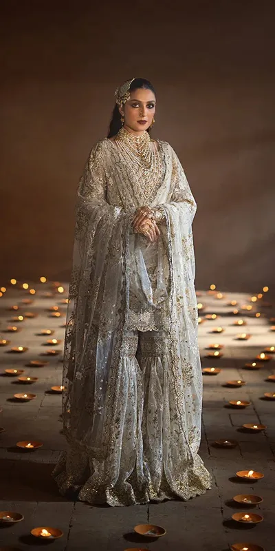 Erum Khan Jahan Wedding Formals Off White Tissue – view 1 – Poshaq