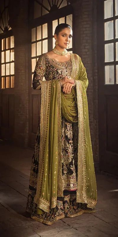 Erum Khan Jahan Wedding Formals Black Raw Silk – view 1 – Poshaq