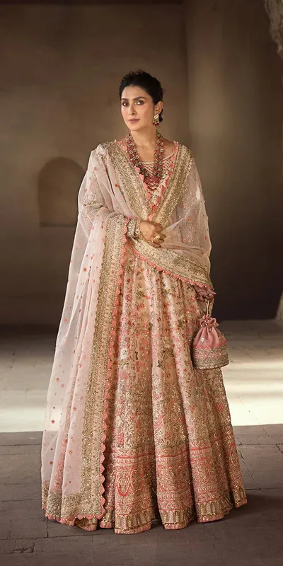 Erum Khan Jahan Wedding Formals Coral Organza – view 1 – Poshaq