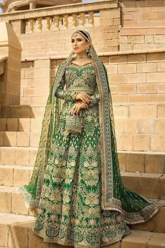 Erum Khan Jahan Wedding 23 Green Raw Silk – view 1 – Poshaq
