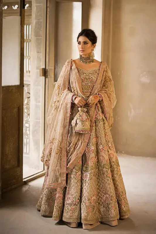 Erum Khan Jahan Wedding 23 Gold Raw Silk – view 1 – Poshaq