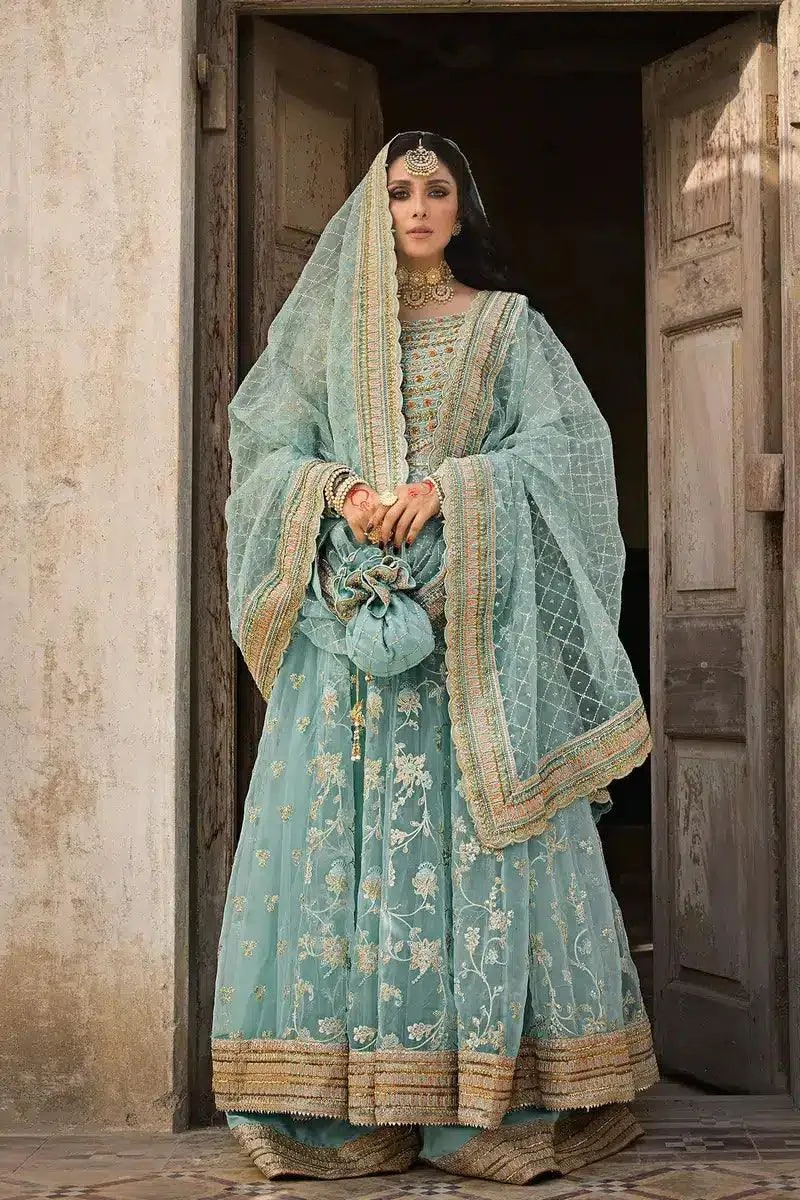 Erum Khan Jahan Wedding 23 Blue Cotton Silk – view 1 – Poshaq