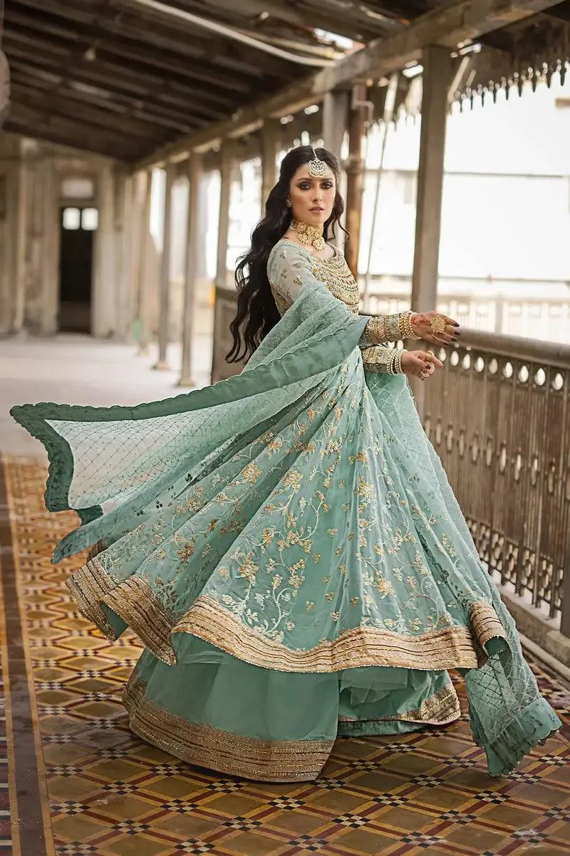 Erum Khan Jahan Wedding 23 Blue Cotton Silk – view 2 – Poshaq