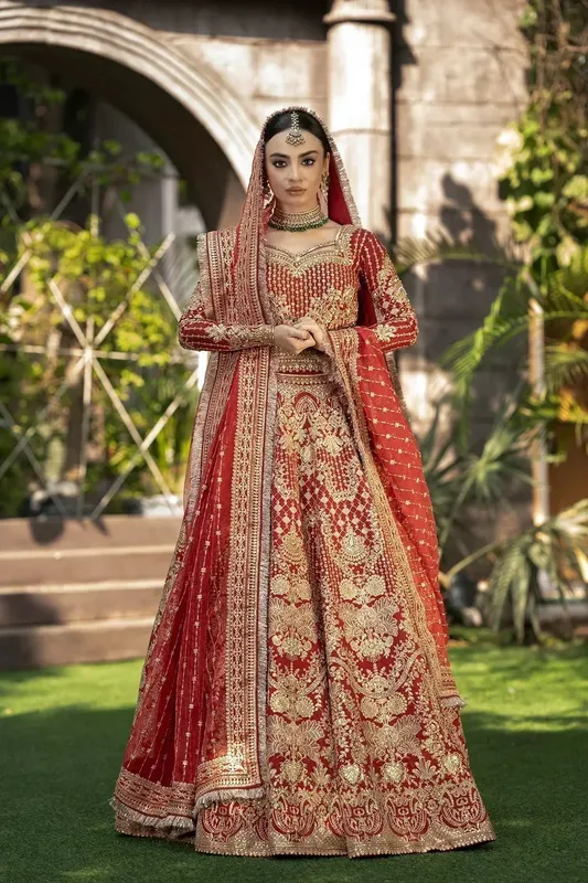 Erum Khan Jahan Wedding 23 Red Raw Silk – view 1 – Poshaq