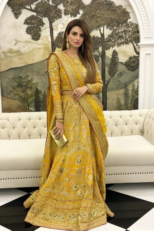Erum Khan Jahan Wedding 23 Mustard Raw Silk – view 1 – Poshaq