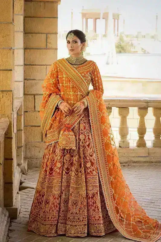 Erum Khan Jahan Wedding 23 Orange Cotton Silk – view 1 – Poshaq