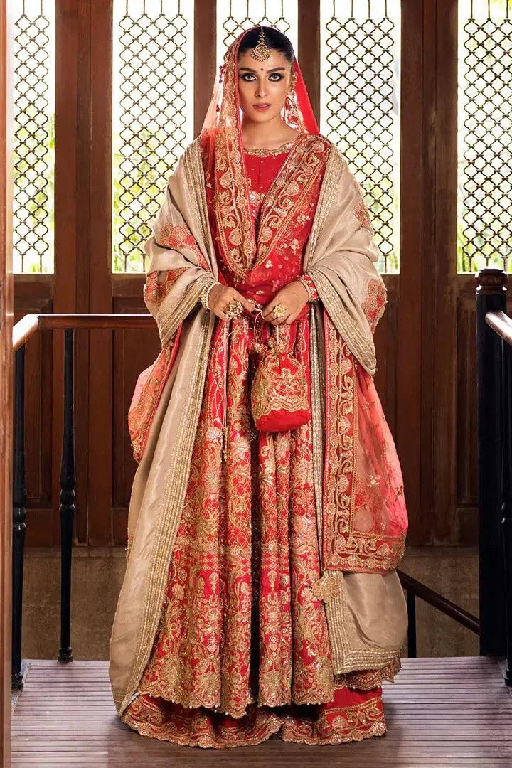 Erum Khan Jahan Wedding 23 Red Raw Silk – view 1 – Poshaq