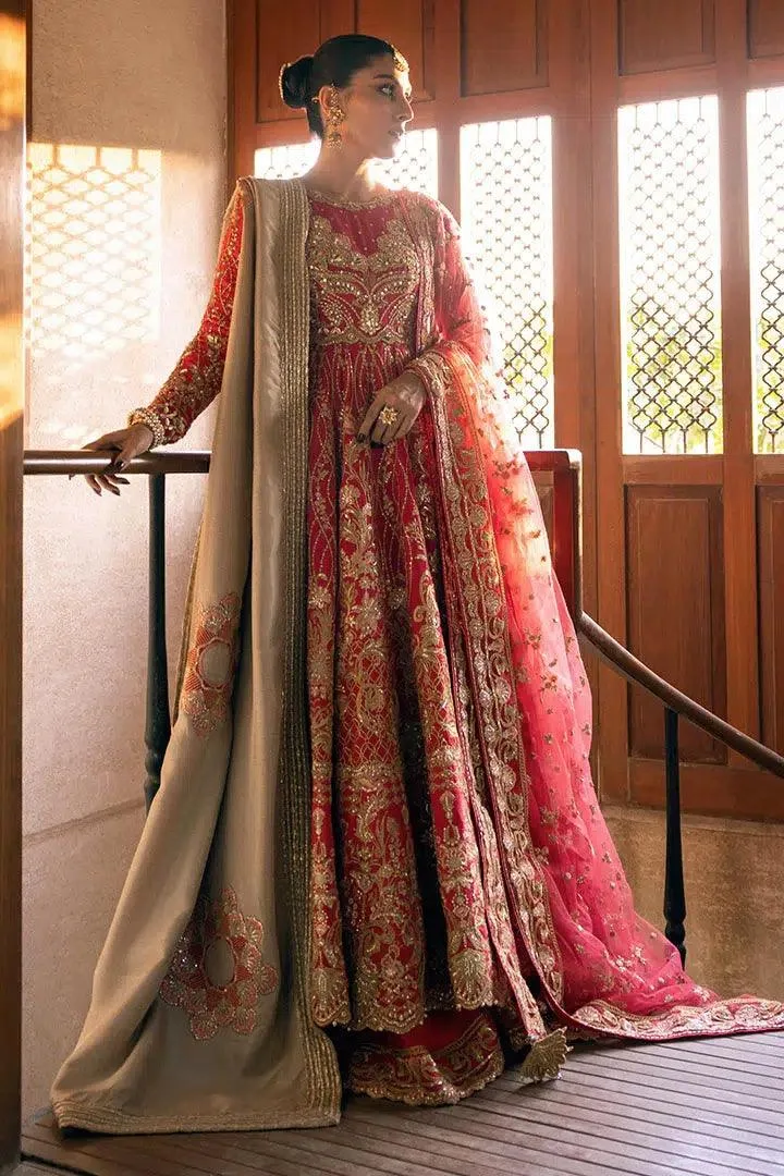 Erum Khan Jahan Wedding 23 Red Raw Silk – view 2 – Poshaq