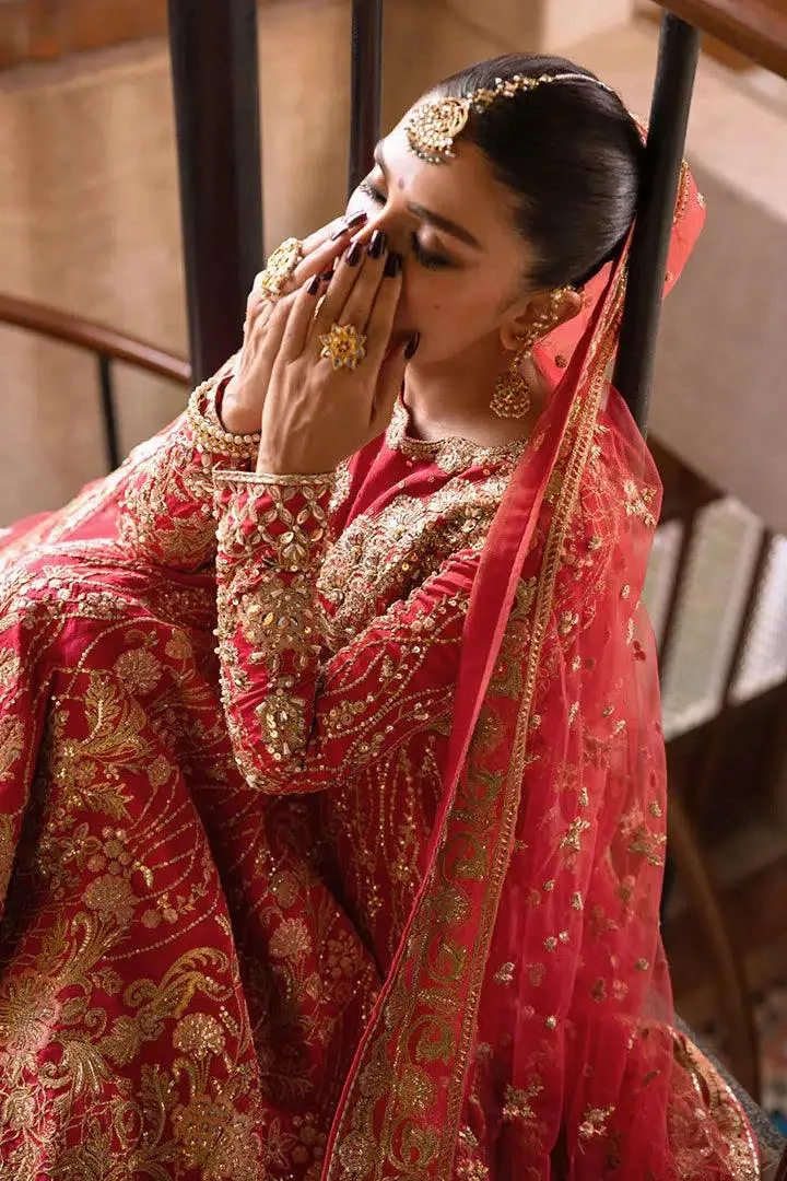 Erum Khan Jahan Wedding 23 Red Raw Silk – view 4 – Poshaq