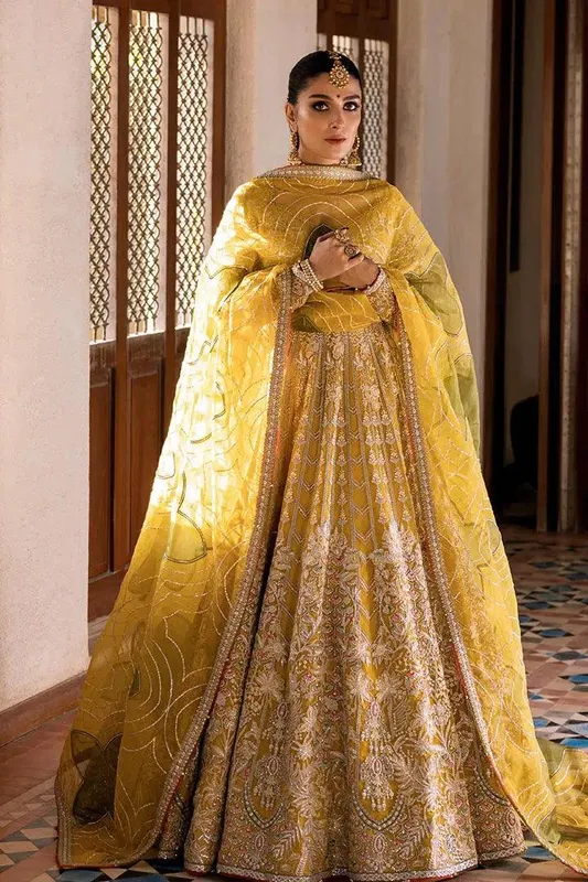 Erum Khan Jahan Wedding 23 Yellow Raw Silk – view 1 – Poshaq
