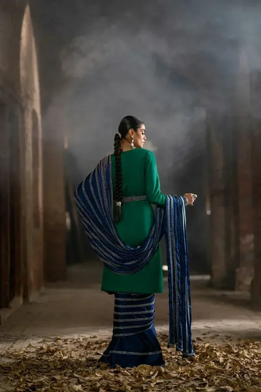 Erum Khan Mannat Wedding Formals Blue Raw Silk – view 1 – Poshaq