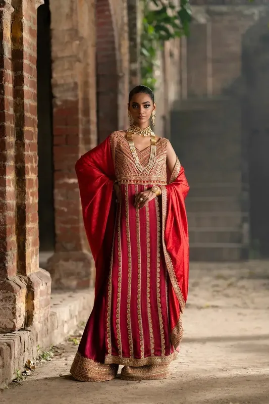 Erum Khan Mannat Formals Red Silk – view 1 – Poshaq
