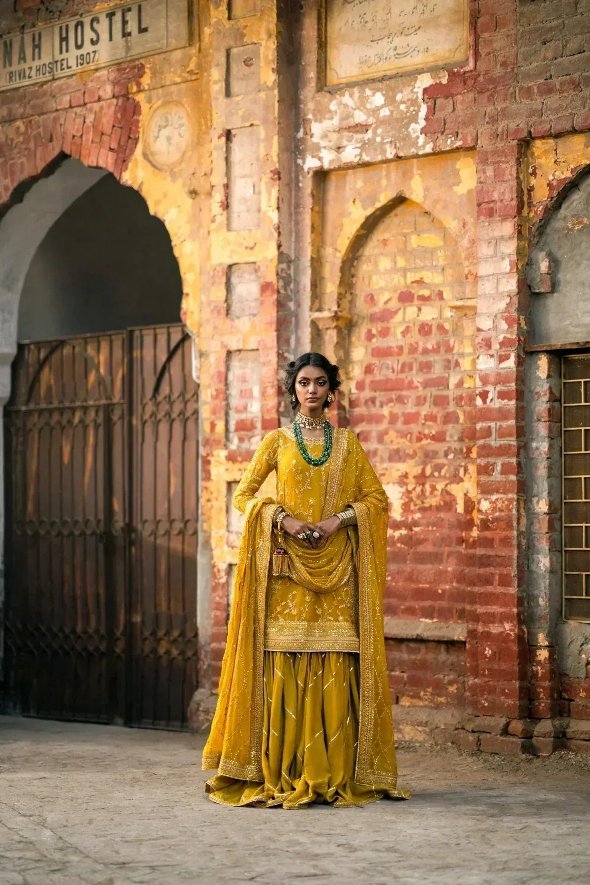 Erum Khan Mannat Formals Mustard Raw Silk – view 12 – Poshaq