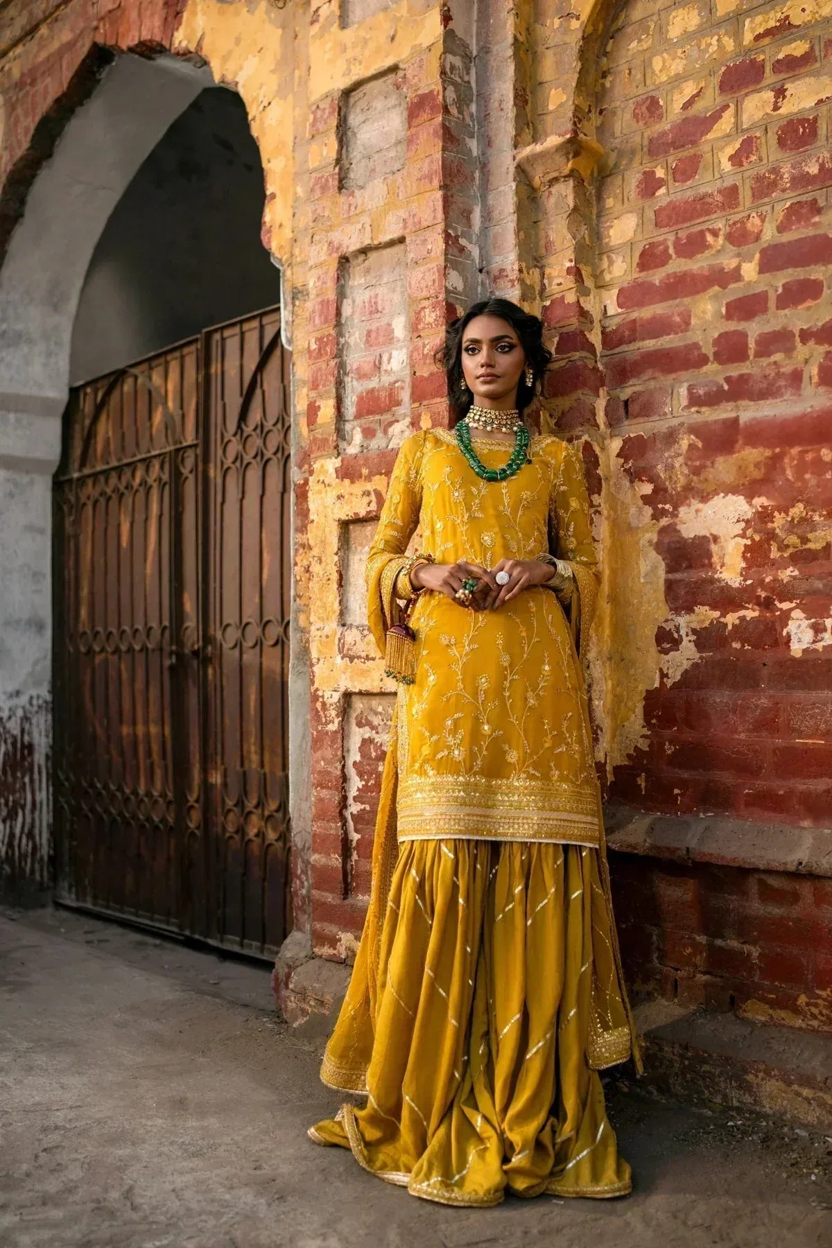 Erum Khan Mannat Formals Mustard Raw Silk – view 2 – Poshaq