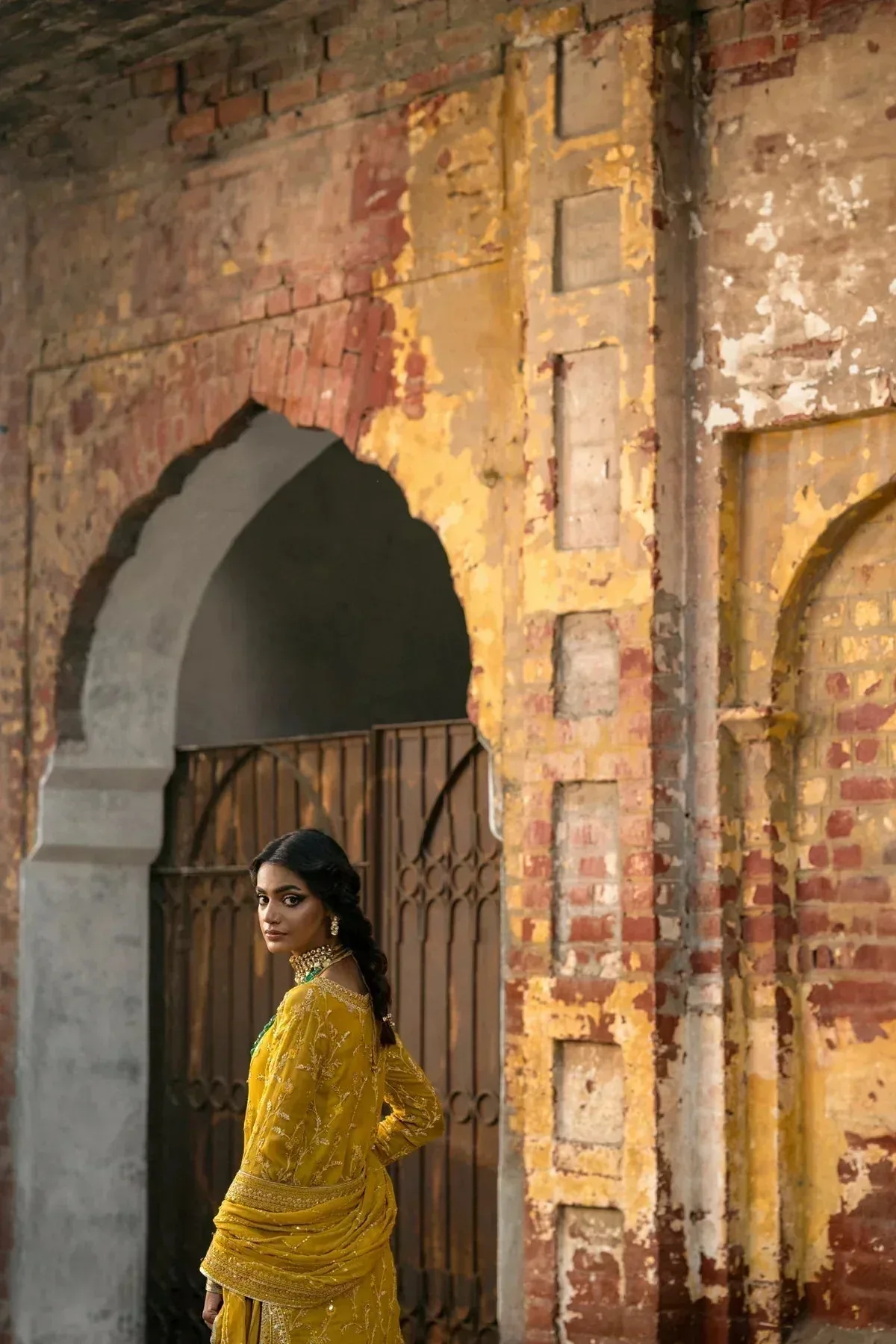 Erum Khan Mannat Formals Mustard Raw Silk – view 3 – Poshaq