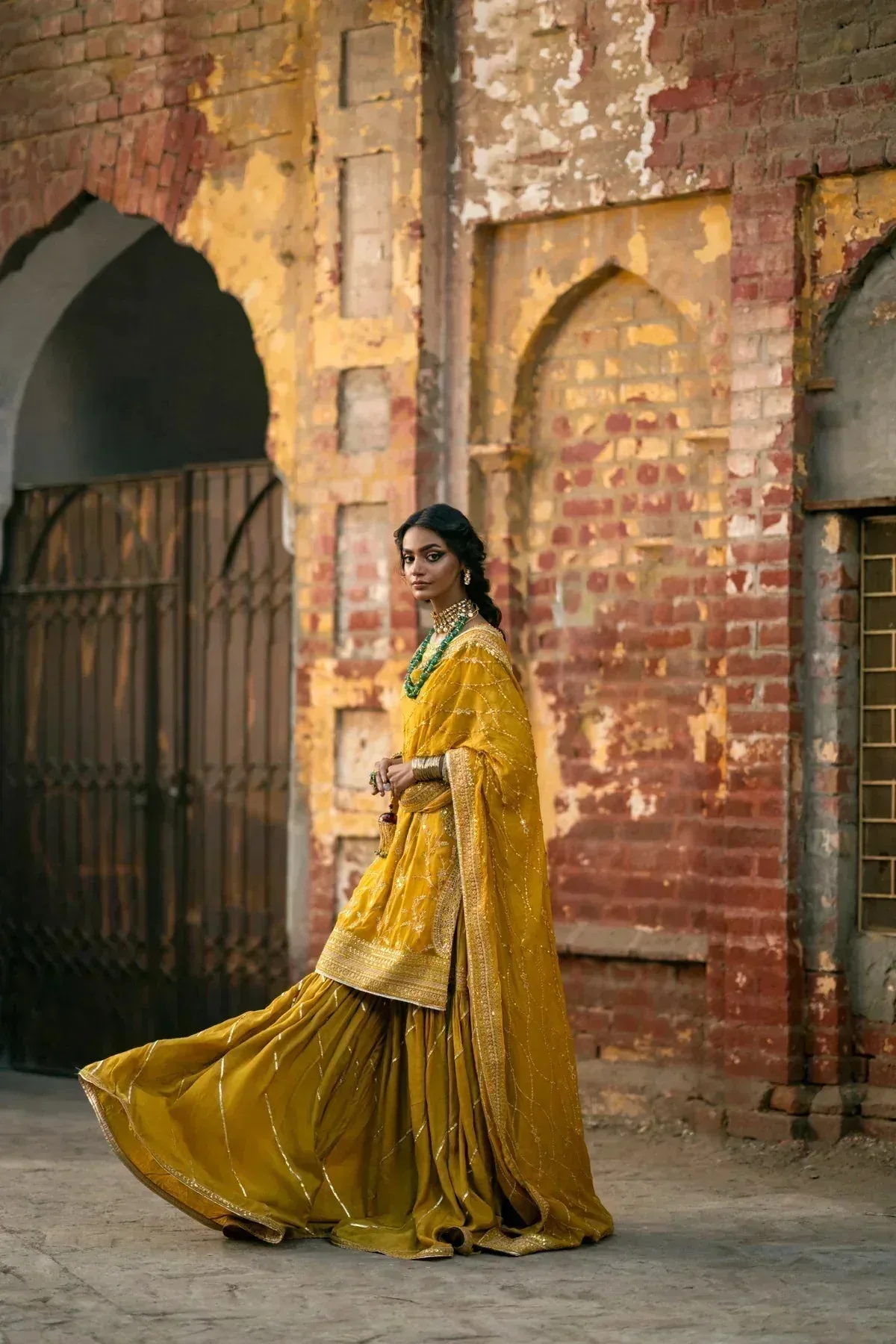 Erum Khan Mannat Formals Mustard Raw Silk – view 5 – Poshaq