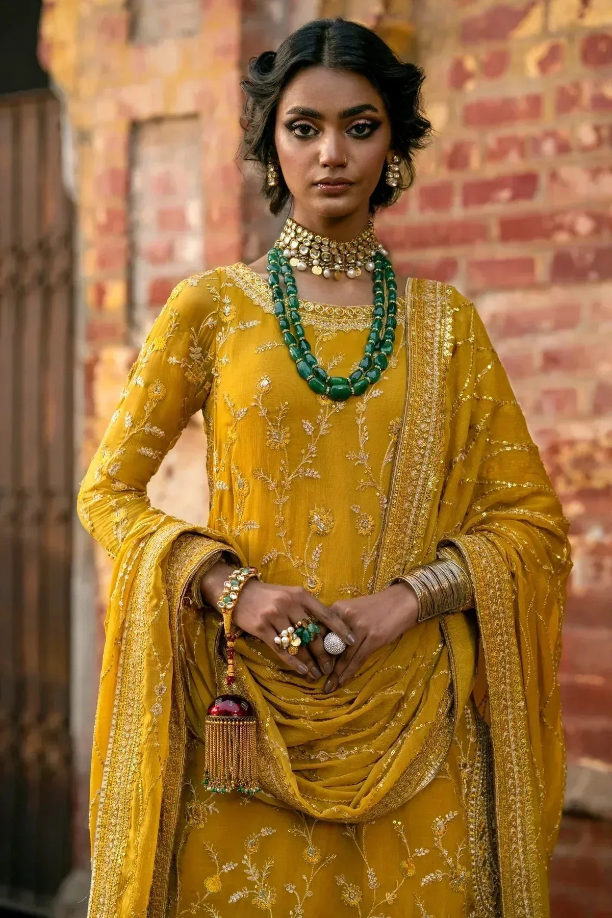Erum Khan Mannat Formals Mustard Raw Silk – view 7 – Poshaq
