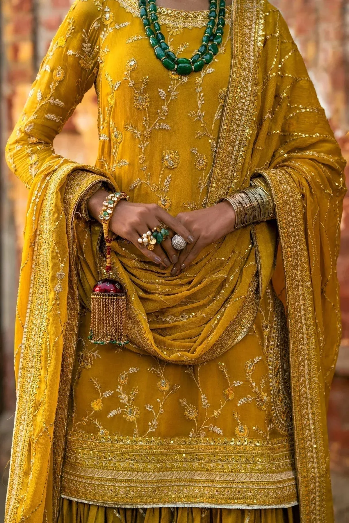 Erum Khan Mannat Formals Mustard Raw Silk – view 8 – Poshaq