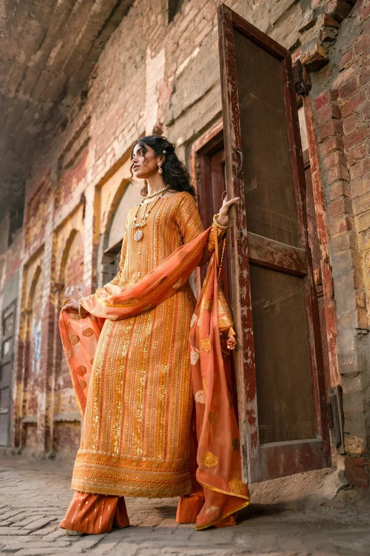 Erum Khan Mannat Formals Orange Chiffon – view 2 – Poshaq