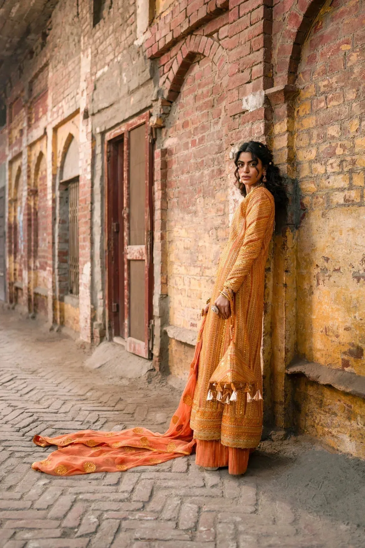 Erum Khan Mannat Formals Orange Chiffon – view 3 – Poshaq