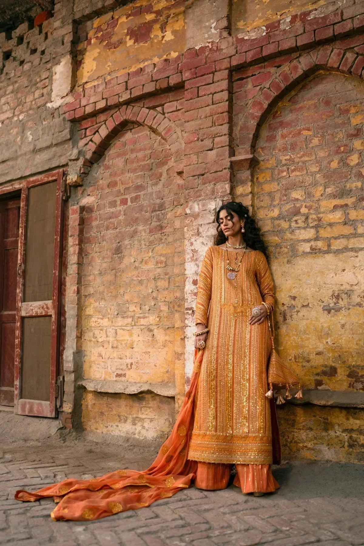 Erum Khan Mannat Formals Orange Chiffon – view 5 – Poshaq