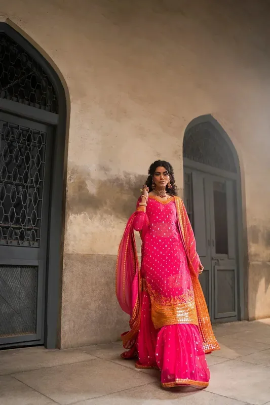Erum Khan Mannat Formals Pink Raw Silk – view 1 – Poshaq