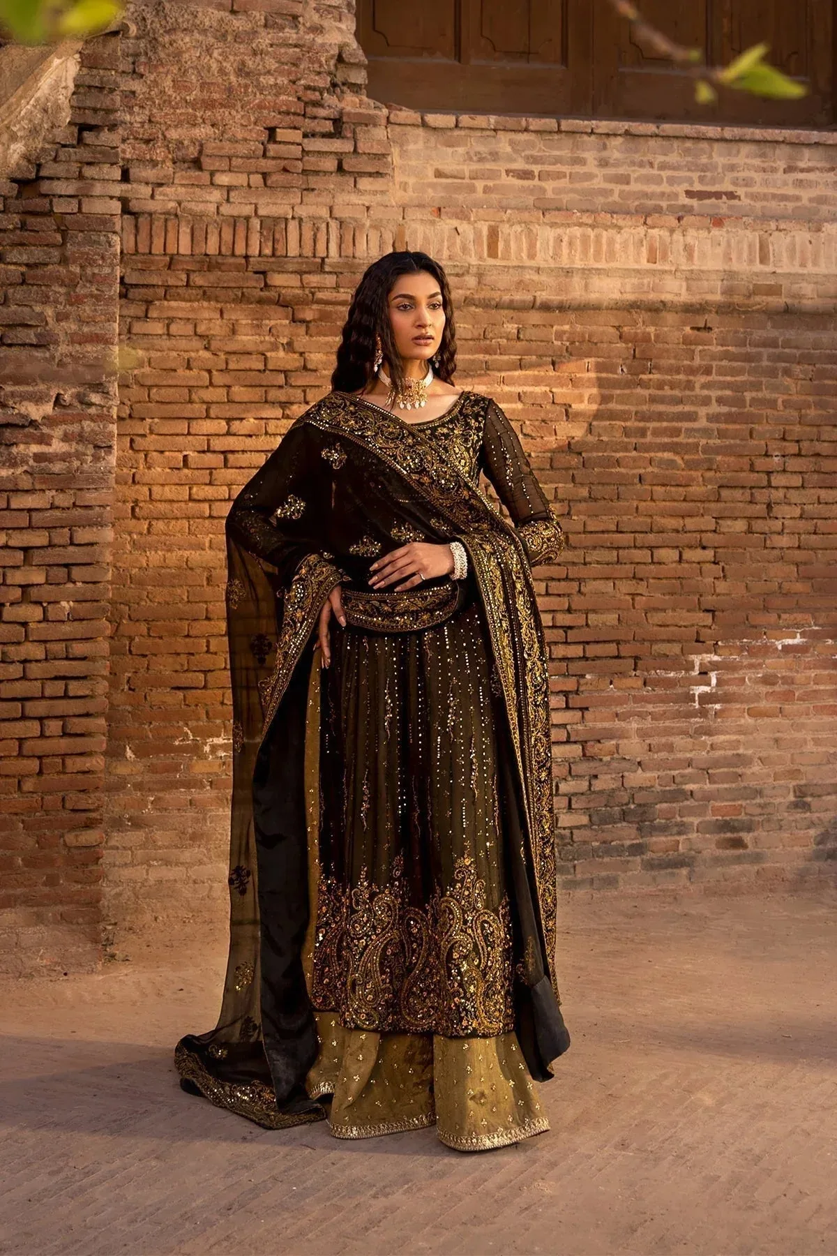 Erum Khan Shezadian Luxe Formals Black Raw Silk – view 1 – Poshaq