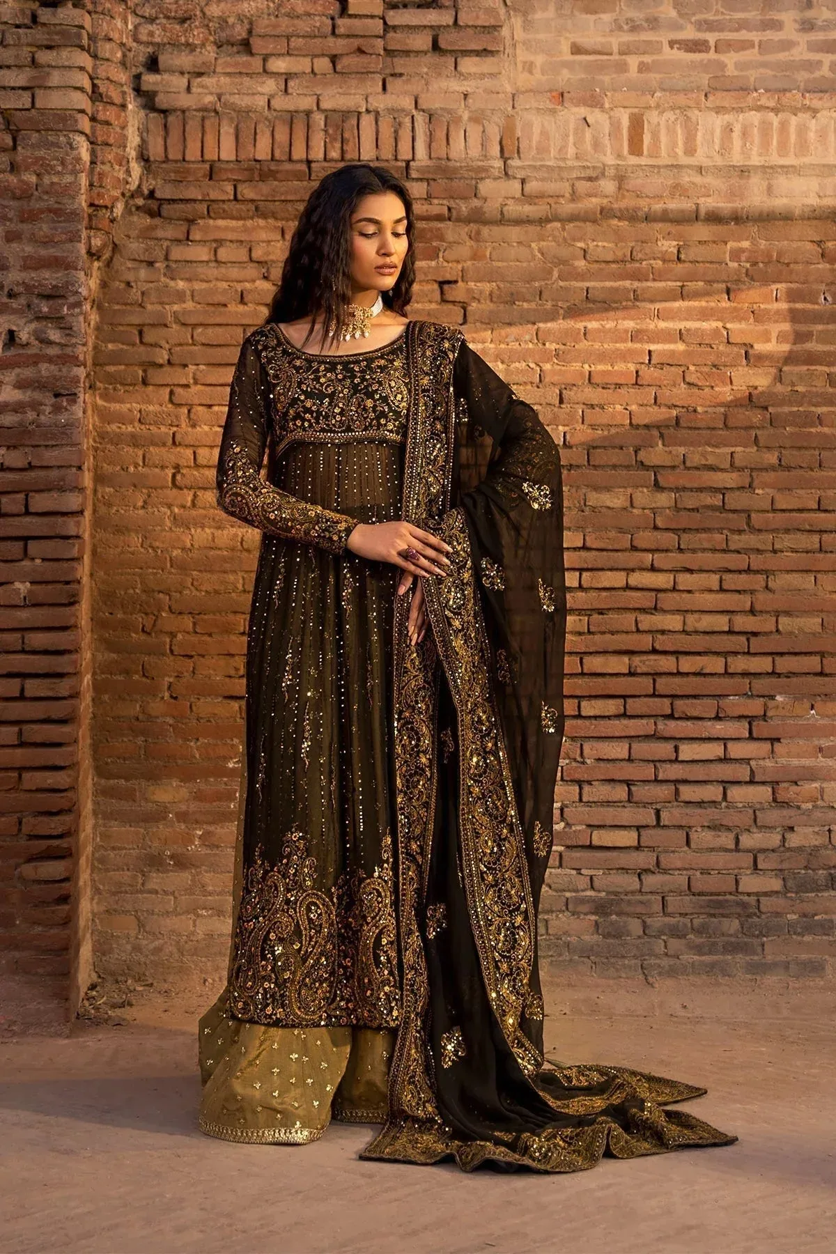 Erum Khan Shezadian Luxe Formals Black Raw Silk – view 3 – Poshaq