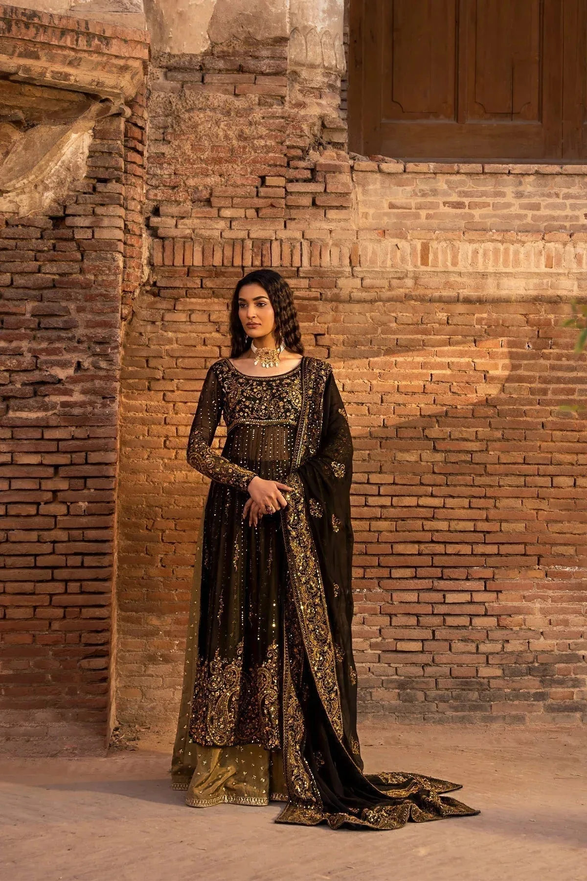 Erum Khan Shezadian Luxe Formals Black Raw Silk – view 4 – Poshaq
