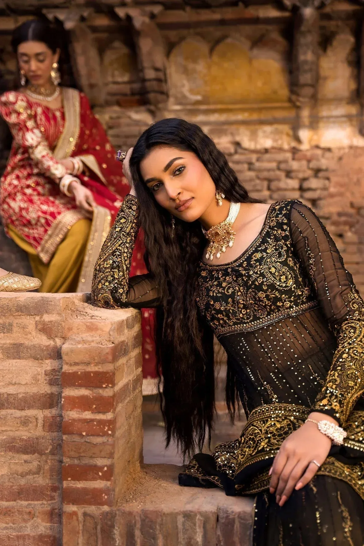 Erum Khan Shezadian Luxe Formals Black Raw Silk – view 5 – Poshaq