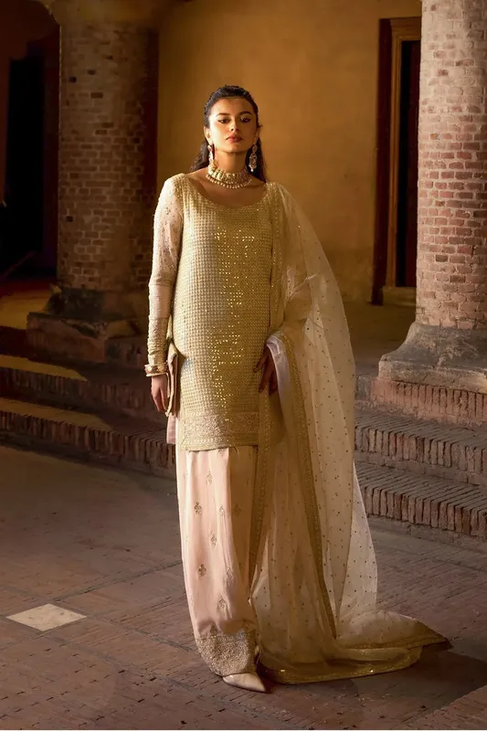 Erum Khan Shezadian Luxe Formals Pink Raw Silk – view 1 – Poshaq
