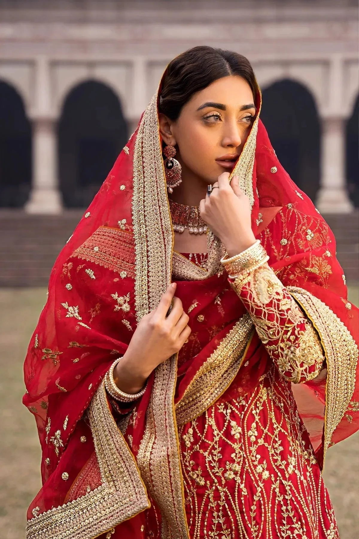 Erum Khan Shezadian Luxe Formals Red Raw Silk – view 4 – Poshaq