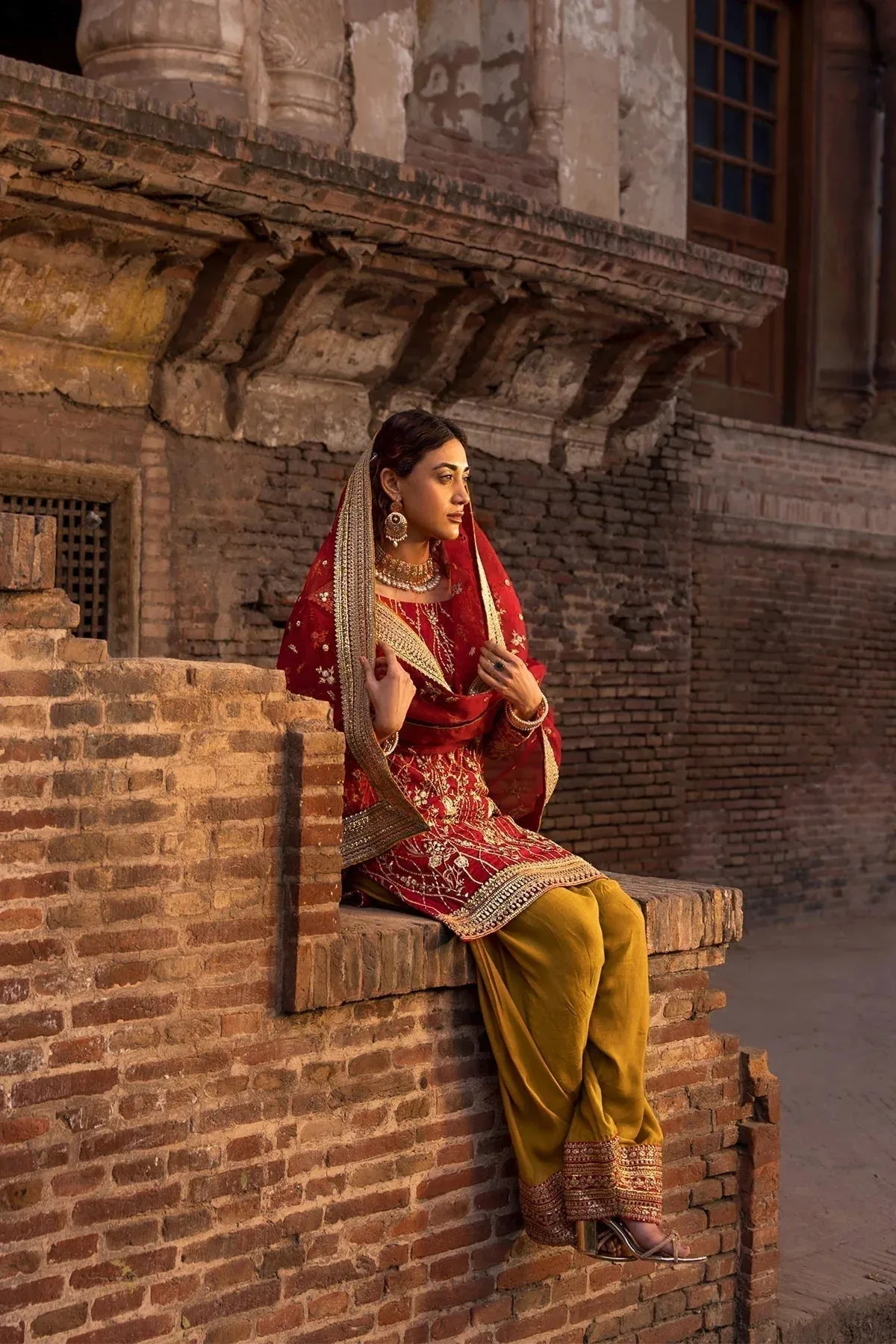 Erum Khan Shezadian Luxe Formals Red Raw Silk – view 5 – Poshaq