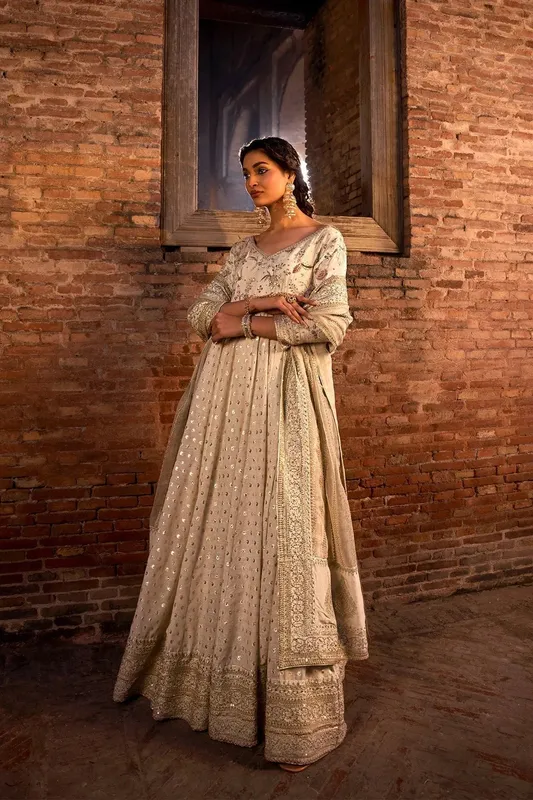 Erum Khan Shezadian Luxe Formals Ivory Raw Silk – view 1 – Poshaq