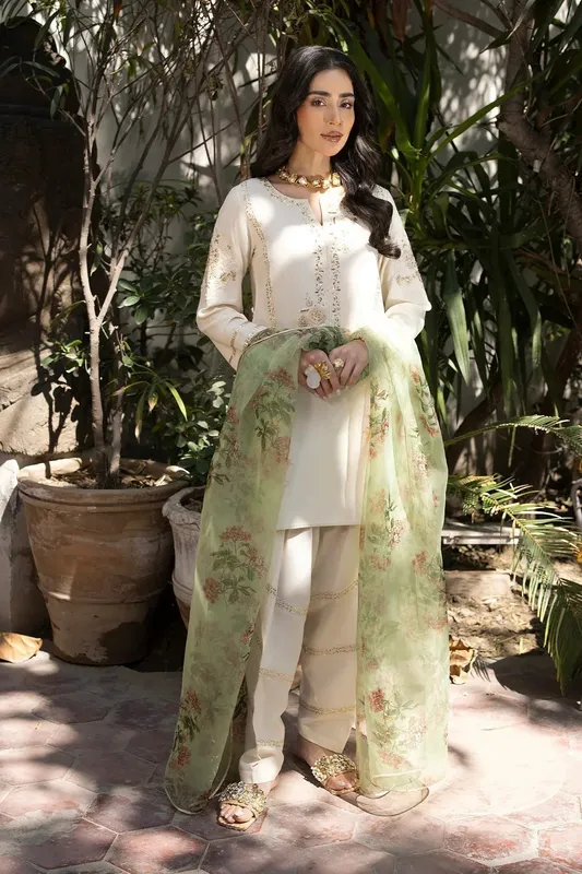 Erum Khan Shahzeen Eid Collection Off White Raw Silk – view 1 – Poshaq